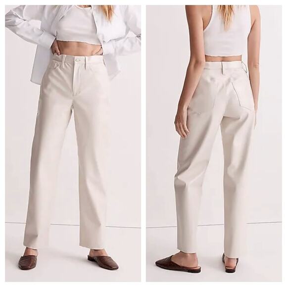 NEW NoTag Madewell The Perfect Vintage Straight Jean Faux Leather Pants 28 Ivory - Picture 1 of 7